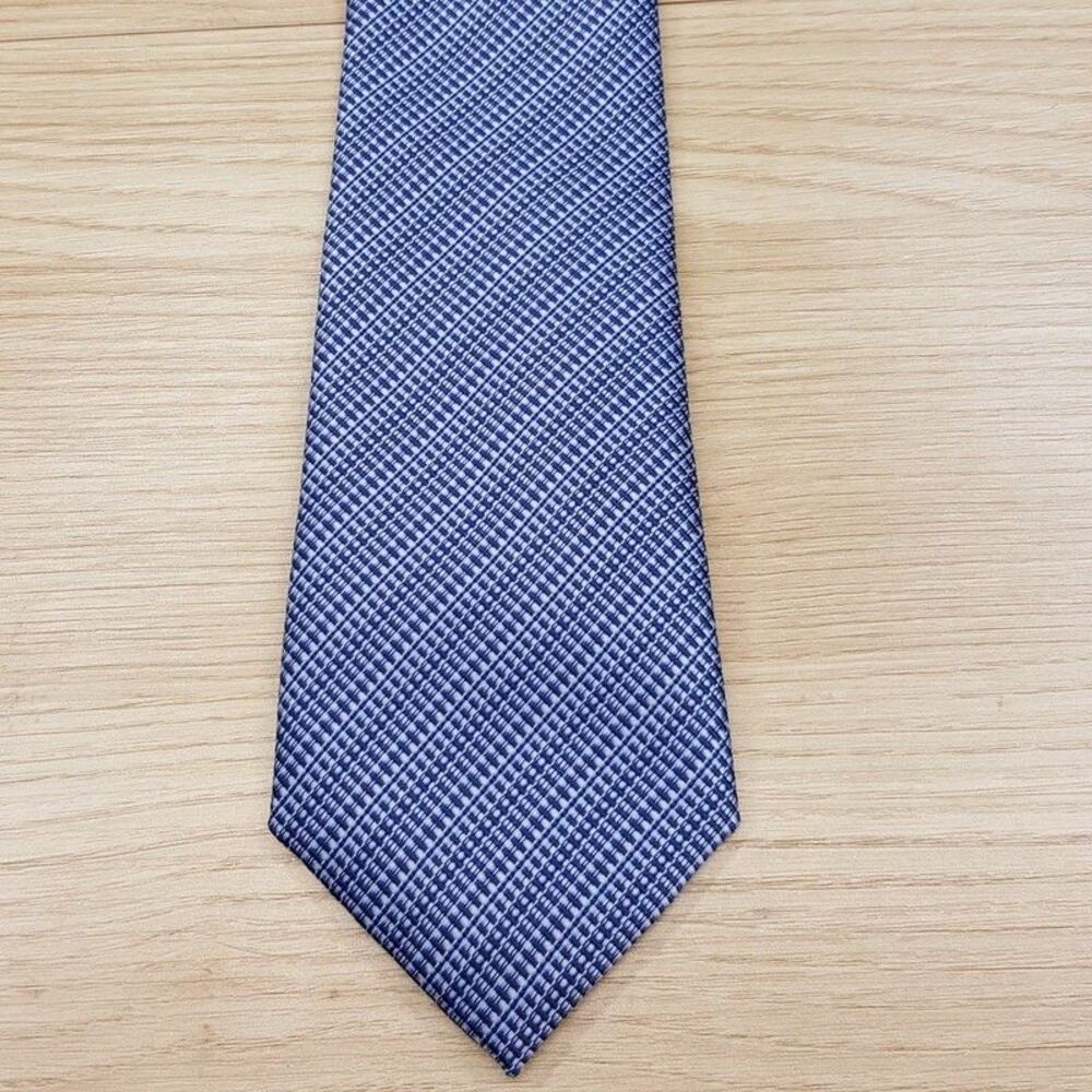 ALFANI Mens Neck Tie Blue Textured Micro Check Stripe Modern Classic Necktie